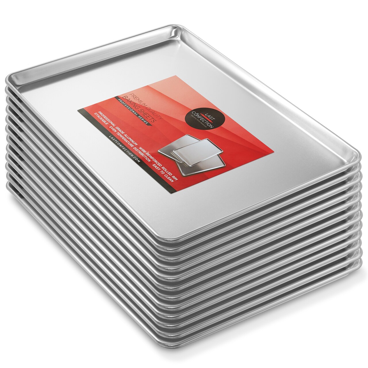 Last Confection 18" x 26" Commercial Grade Baking Sheet Pans, Aluminum Full-Size Rimmed Cookie Sheet Trays